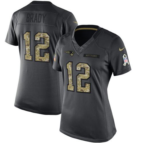 Nike Patriots #12 Tom Brady Black Women's Stitched NFL Limited 2016 Salute to Service Jersey - Click Image to Close